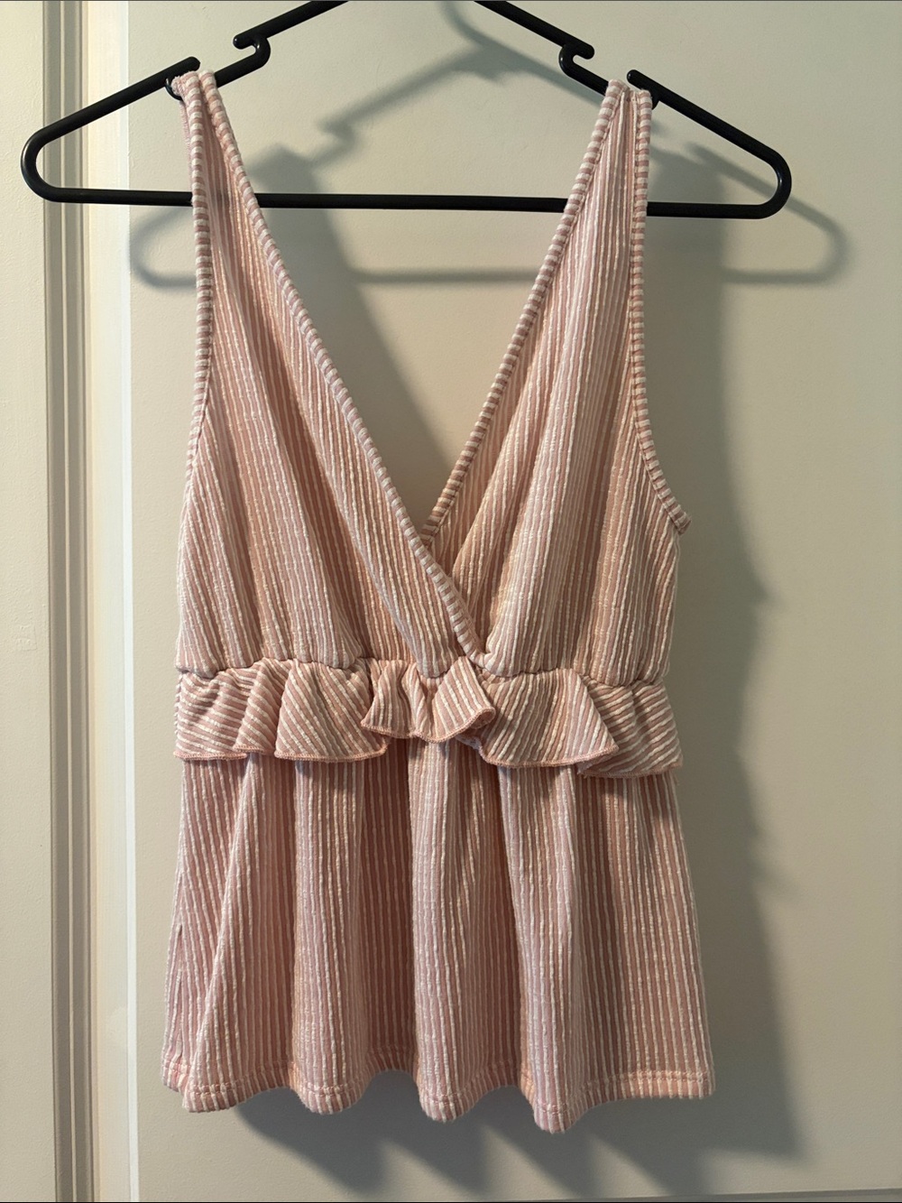 Caution To The Wind Blush Pink Ruffled V-Neck Tank